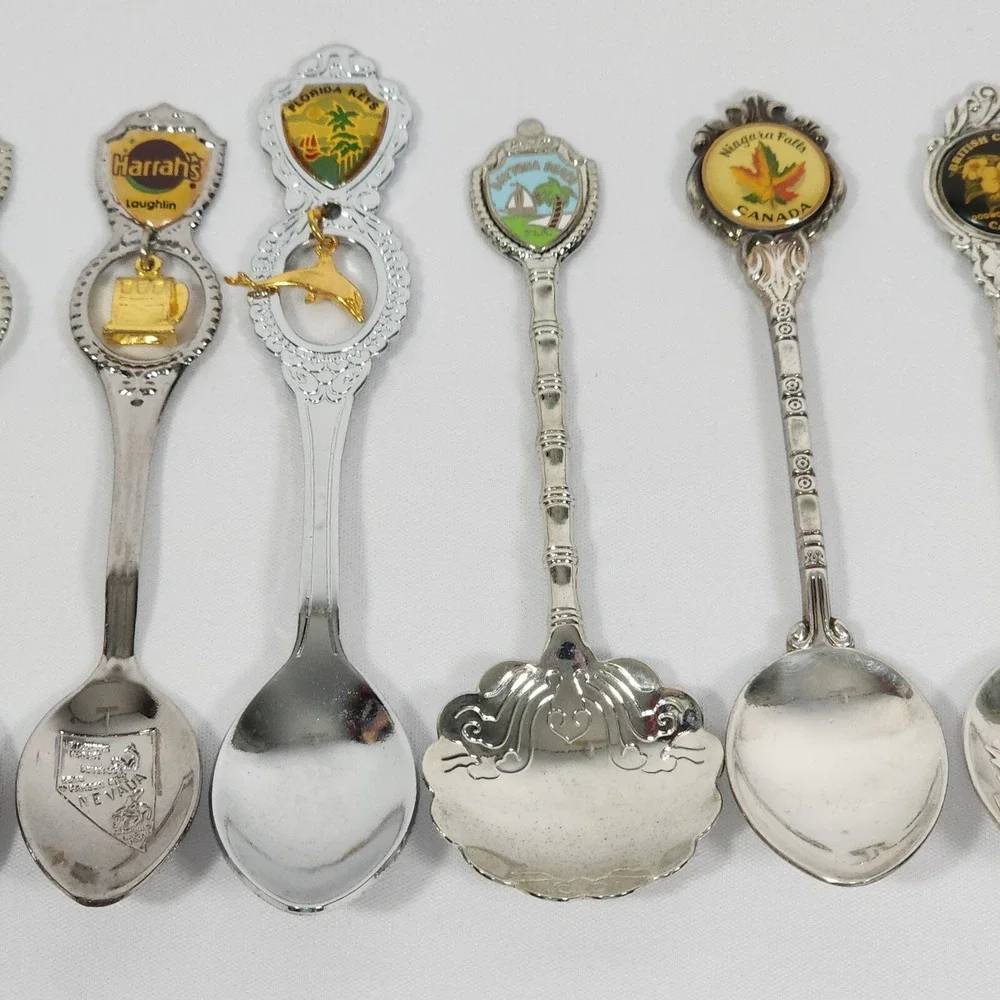 12 Souvenir Spoons Multiple City States NY NV FL Canada Custer House Dakota Terr